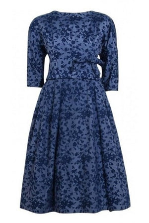 1958 Yves Saint Laurent for Christian Dior Demi Couture Blue Floral Silk Dress