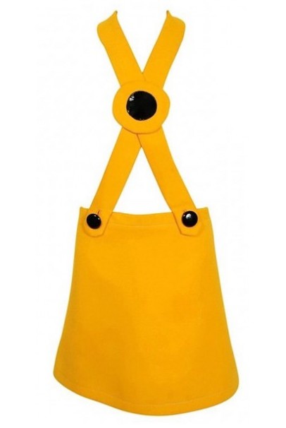 1969 Pierre Cardin Yellow Wool &amp; Black Patent Bullseye Mod Target Pinafore Dress