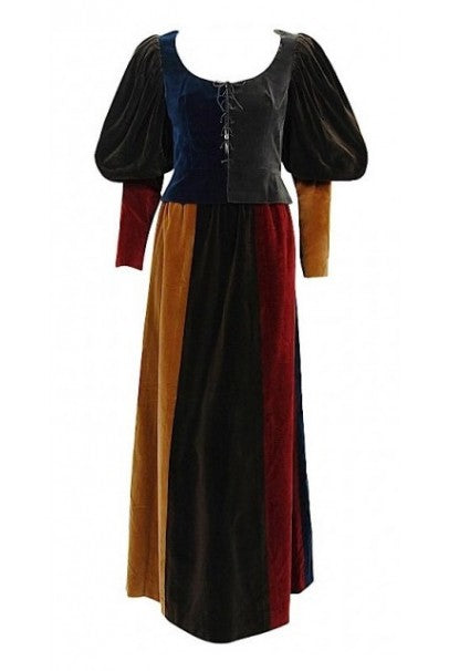 1970 Yves Saint Laurent Corset Lace-Up Mutton Sleeve Velvet Blouse &amp; Maxi Skirt