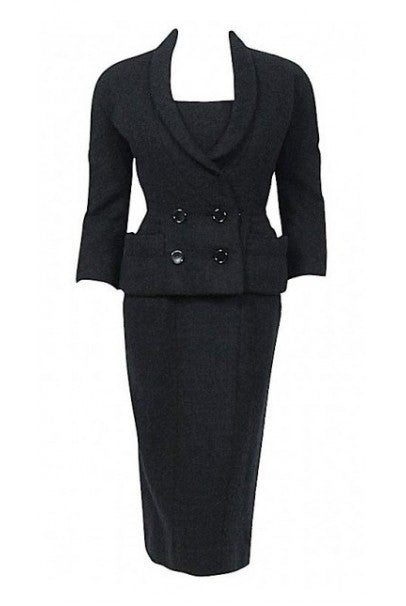 1952 Christian Dior Haute-Couture Wool Cocktail Dress &amp; Double-Breasted Jacket