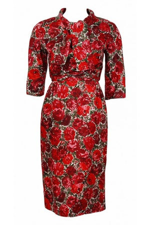 1960's Betty Draper of Mad Men Film-Worn Bonwit Teller Red Roses Silk Dress Set