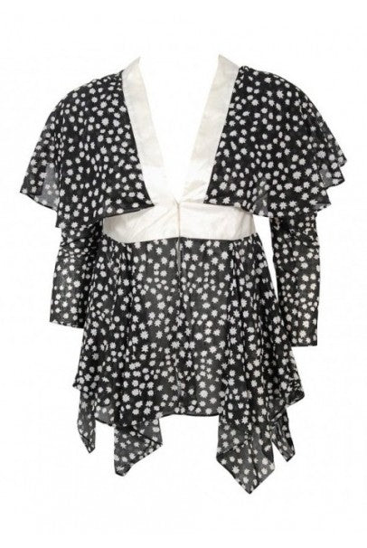 1970 Ossie Clark Daisy Celia Birtwell Print Capelet Empire Handkerchief Blouse