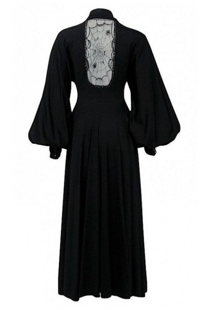 1973 Jean Varon Documented &#39;Cobweb&#39; Spider Novelty Jersey Billow-Sleeve Dress