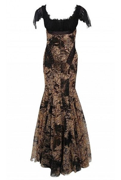 2002 Alexander McQueen Lifetime Runway Lace &amp; Metallic Silk Corset Fishtail Gown