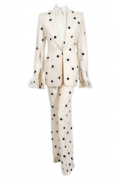 2004 Jean-Louis Scherrer Couture Ivory Polka Dot Silk Split-Sleeve Jacket Suit