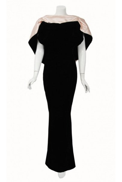 1987 Thierry Mugler Museum-Held Black Velvet & Pink Satin Bias-Cut Backless Gown