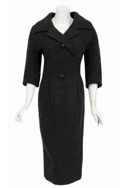 1955 Christian Dior Haute Couture Documented Charcoal-Gray Wool Sheath
