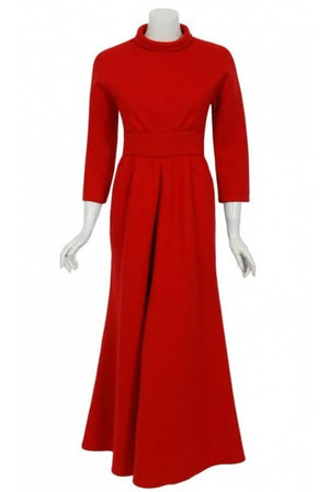 1967 Nina Ricci Haute Couture Ruby Red Wool Full-Length Mod Dress Jumpsuit