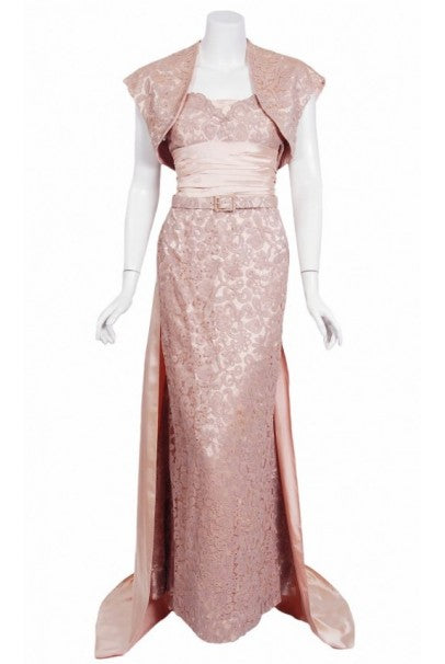 1952 Pierre Balmain Couture Pale-Pink Silk Lace Strapless