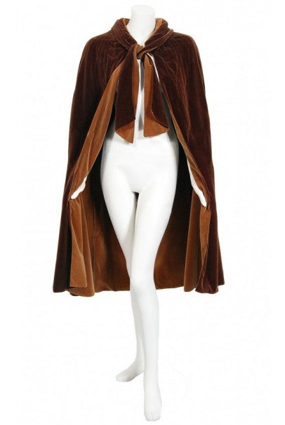 1930 Chanel Haute Couture Brown &amp; Caramel Velvet Scarf-Neck Sculpted Deco Cape