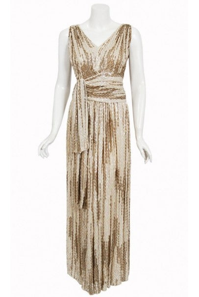 green emerald velvet dress 1940's French Couture Iridescent Ivory & Gold Sequin Silk Goddess Gown