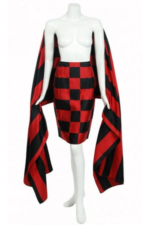 1989 Marc Jacobs for Perry Ellis Black & Red Checkered Silk Skirt w/ Shawl